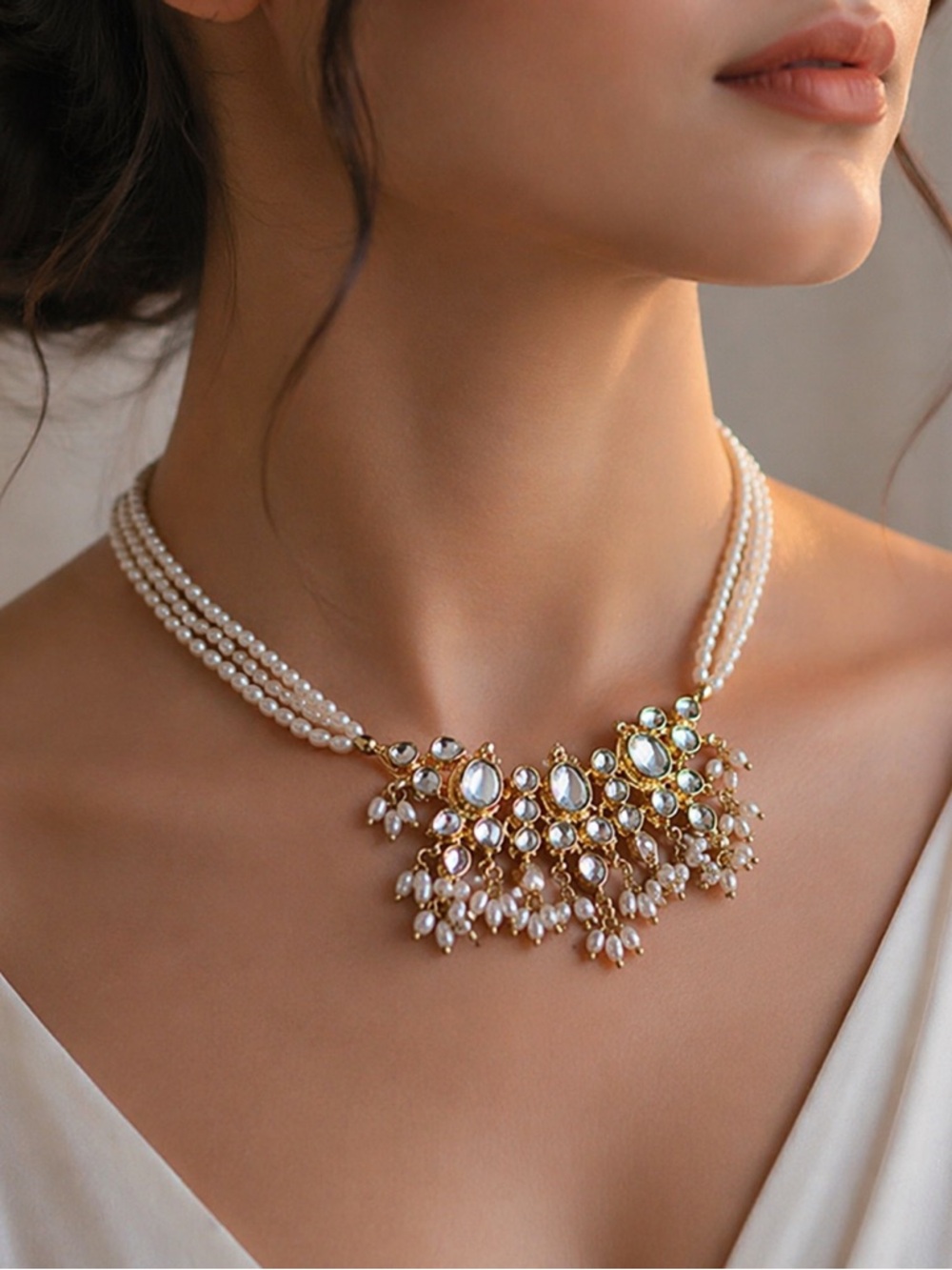 Kundan River Pearl Choker Gold Necklace